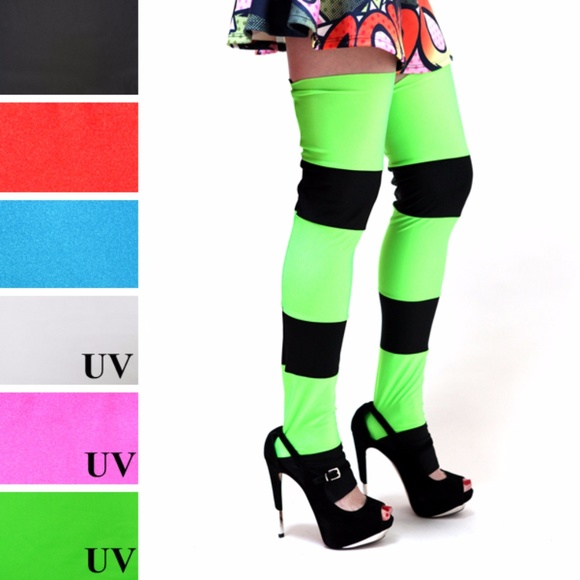 Striped Leg Warmers Green Leggings Black Covers Glow Cosplay Costume Animal Edm